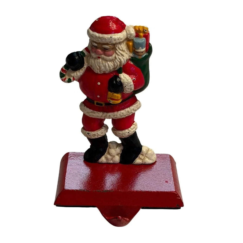 Vintage‎ Cast Iron Santa Claus Stocking Holder Mantle Hook Christmas Decor Retro